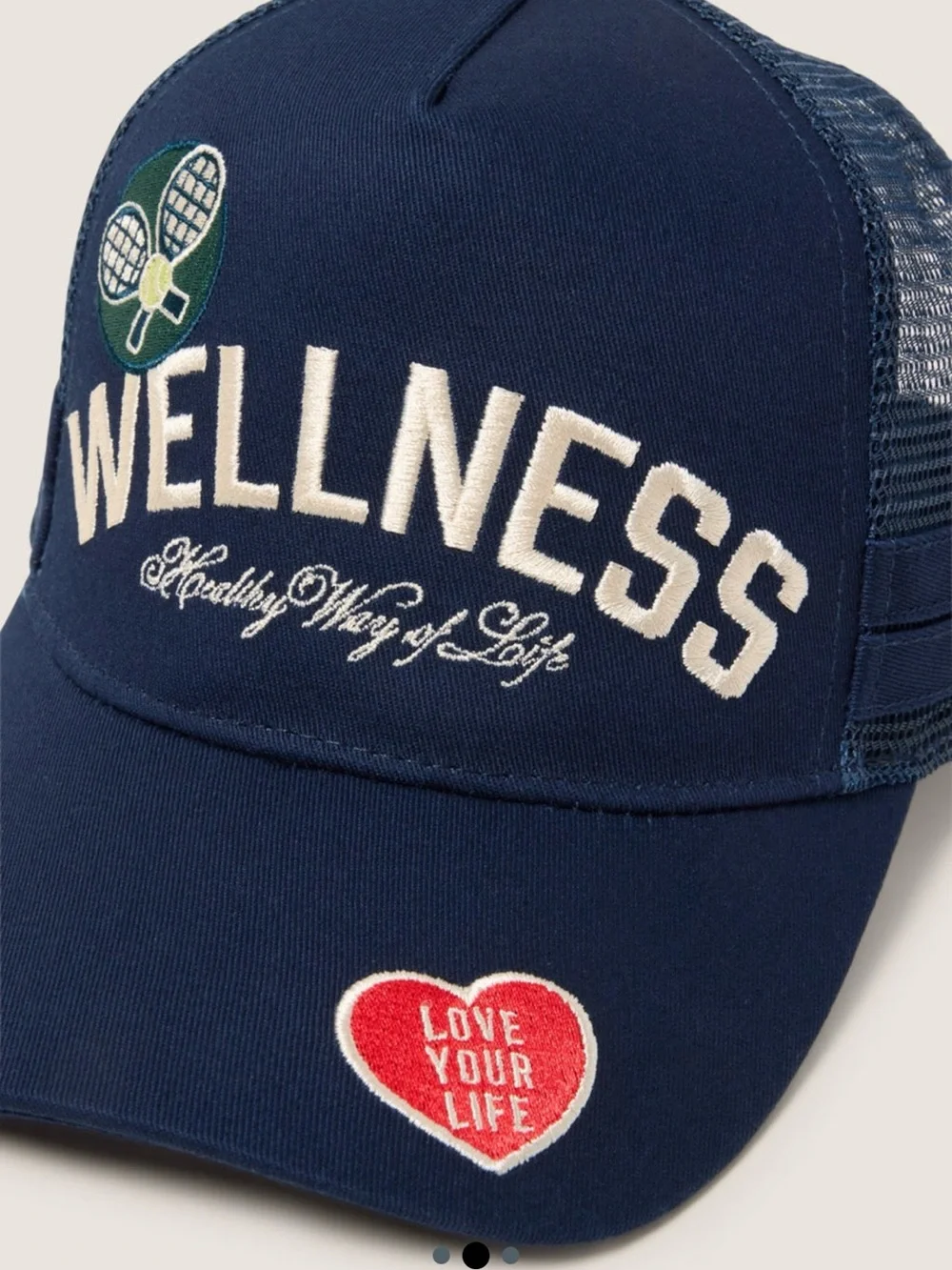 Evereve Navy Blue Wellness Embroidered Trucker Hat